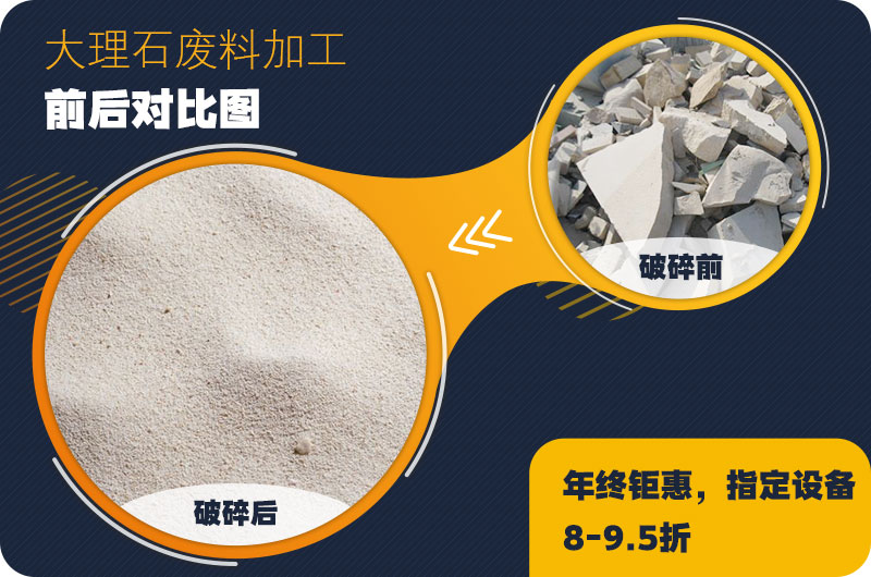 大理石廢料破碎前后對比，售價高利潤好